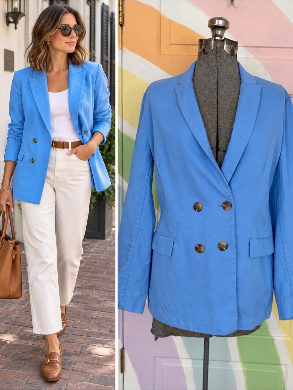 J.McLaughlin Cornflower Blue Linen Blend Double Breasted Blazer Sz 10 💛🍄